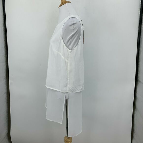 BCBGeneration Optic White Tunic Top Size XS Contrast Sheer Hem Double Slit - Picture 3 of 10